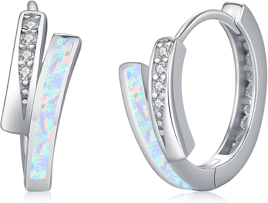 MEDWISE Mothers Day Gifts for Mom Multi Colored Opal Hoop Earrings for Women 925 Sterling Silver Huggie Hoop Earrings Jewelry Gift for Women Daughter Wife Mom Friends