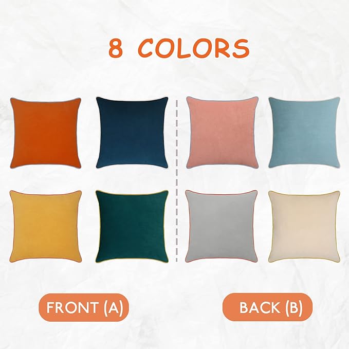 Velvet Throw Pillow Covers 16x16 Inch Set of 4 Decorative Velour Pillowcases Modern Double-Colored Cushion Covers for Sofa Couch, Cold