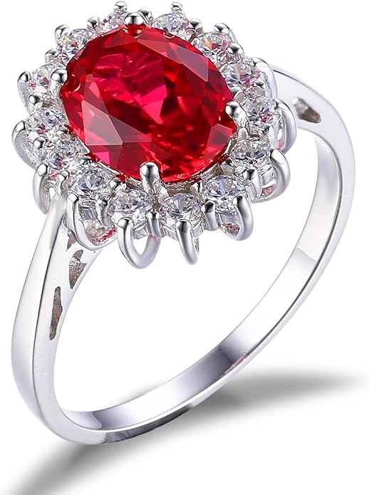 JewelryPalace Princess Diana Kate Middleton Class Gemstone Birthstone Sapphire Halo Engagement Rings for Women, Anniversary 14K White Yellow Rose Gold Plated 925 Sterling Silver Promise Rings for Her