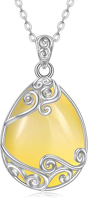 YAFEINI 925 Sterling Silver Moonstone Necklace Filigree Teardrop Pendant Necklace Jewelry for Women Girls