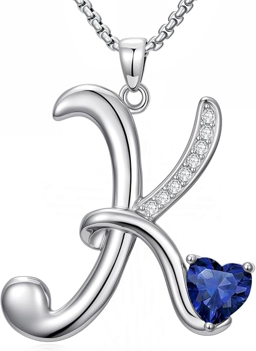 Birthday Gifts for Women Alphabet A to Z Initial Birthstone Pendant Necklaces for Women - 18k White Gold Plated Personalized Name Jewelry Anniversary Graduation Gifts for Wife Her Daughter Girlfriend(with Gift Box)