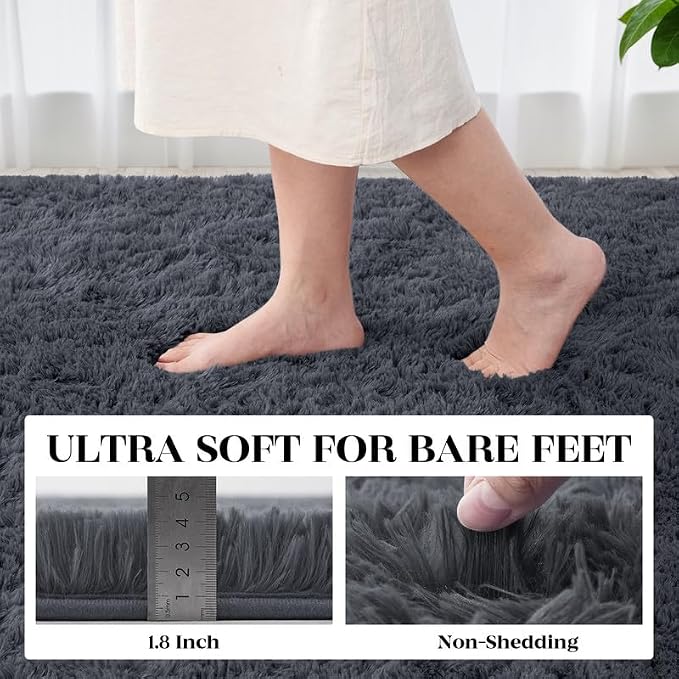 Area Rugs 9x12 Living Room Bedroom: Soft Fluffy Shag Rugs Upgrade Non-Slip High Pile Carpet Large Fuzzy Plush Indoor Floor Shaggy Carpets for Nursery Kid Playroom Office Dorms Home Decor Grey