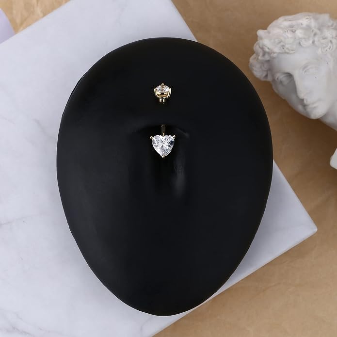 CM Crareesi Mania 14K Solid Gold Belly Rings Heart Cubic Zirconia Belly Button Piercing Rings 14G Yellow Gold Navel Piercing Jewellery Prong Set Navel Rings