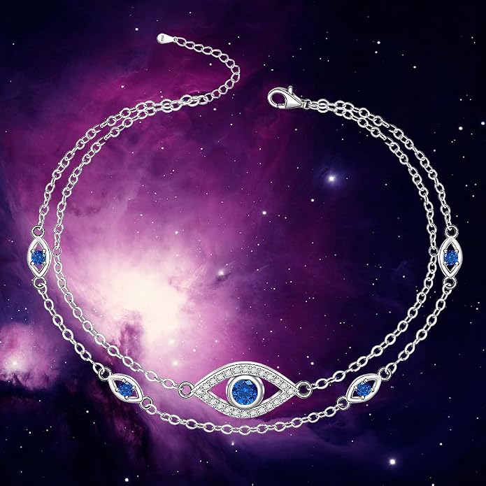 Evil Eye Anklet Sterling Silver Infinity Lotus Flower Evil Eye Anklets for Women Ankle Bracelets Turkish Blue Eyes Protection Chain Jewelry