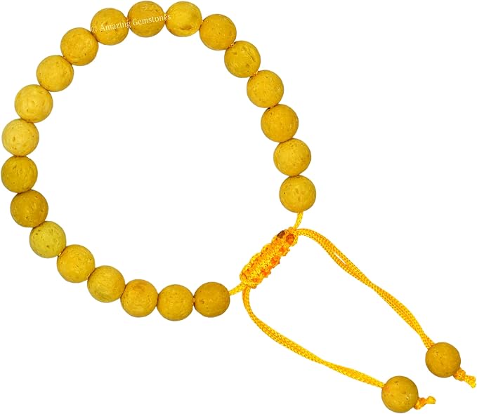 Amazing Gemstone Yellow Lava Bracelet, Gifts for Men & Women - Protection Healing Crystal Bracelet - 8mm Gemstone Beaded Adjustable Bracelet, Pulseras para Hombres Mujer Stocking Stuffers