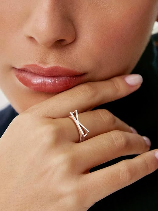 SILVERCUTE 925 Sterling Silver Initial Rings for Women,Adjustable Capital Letter Ring Hypoallergenic,Minimalist 925 Silver Rings for Mother Daughter
