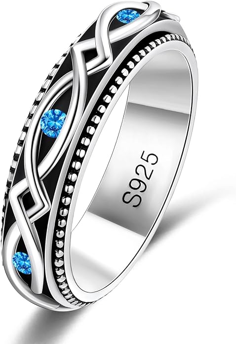 LYTTMAB S925 Sterling Silver Spinner Ring for Anxiety Women Men