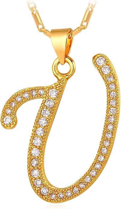 U7 Initial Necklace for Women, Gold/Platinum Plated CZ Crystal Letter A-Z Pendant Necklace, Shiny 20 Inch Name Chain Dainty Personalized Jewelry for Men Mom Wife Friend