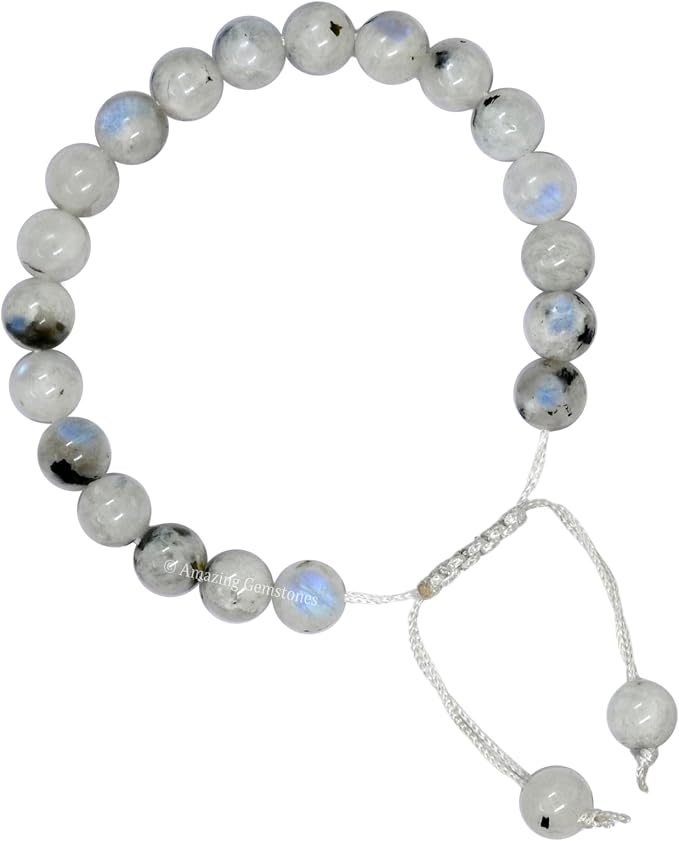 Amazing Gemstone Rainbow Moonstone Bracelet for Women Men's Gifts - Rainbow Moonstone Protection Healing Crystal Bracelet - 8mm Beaded Adjustable Pulseras para Hombres Mujer Stocking Stuffers