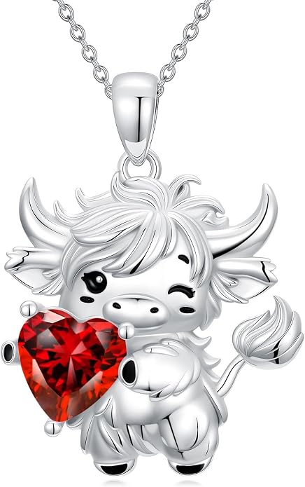 PELOVNY Teddy Bear Necklace for Women 925 Sterling Silver Bear/Highland Cow/Fox/Cat/Axolotl Birthstone Necklace Christmas Birthday Jewelry Gifts for Mom Daughter Wife Sister