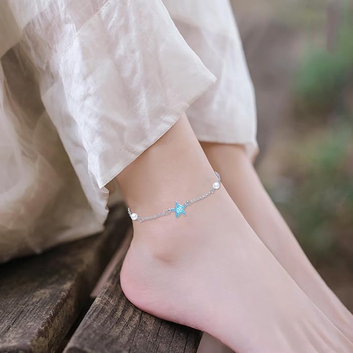 CRMAD Beach Starfish Anklet for Women Sterling Silver Moonstone Beach Anklet Irish Jewelry (starfish)