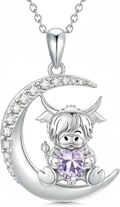 PROESS Animal Birthstone Necklace 925 Sterling Silver Otter/Axolotl/Hippo/Elephant/Dachshund/Monkey/Red Panda Pendant Necklace Animal Birthstone Jewelry Gifts for Women