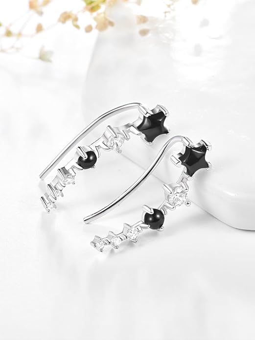 Dreamboat Star Ear Climbers Earrings for Women 925 Sterling Silver Star Ear Cuffs Crawler Earring Cubic Zirconia Climbing Jewelry Wedding Birthday Gifts