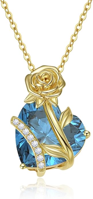 Anniversary Birthday Gifts for Women - Heart Birthstone Necklace: 925 Sterling Silver Rose/White/Yellow Gold Pendant Necklaces Gold Jewelry Gift for Wife Girlfriend Mom Daughter Grandma