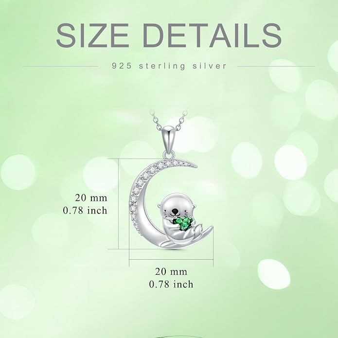 PROESS Animal Birthstone Necklace 925 Sterling Silver Otter/Axolotl/Hippo/Elephant/Dachshund/Monkey/Red Panda Pendant Necklace Animal Birthstone Jewelry Gifts for Women