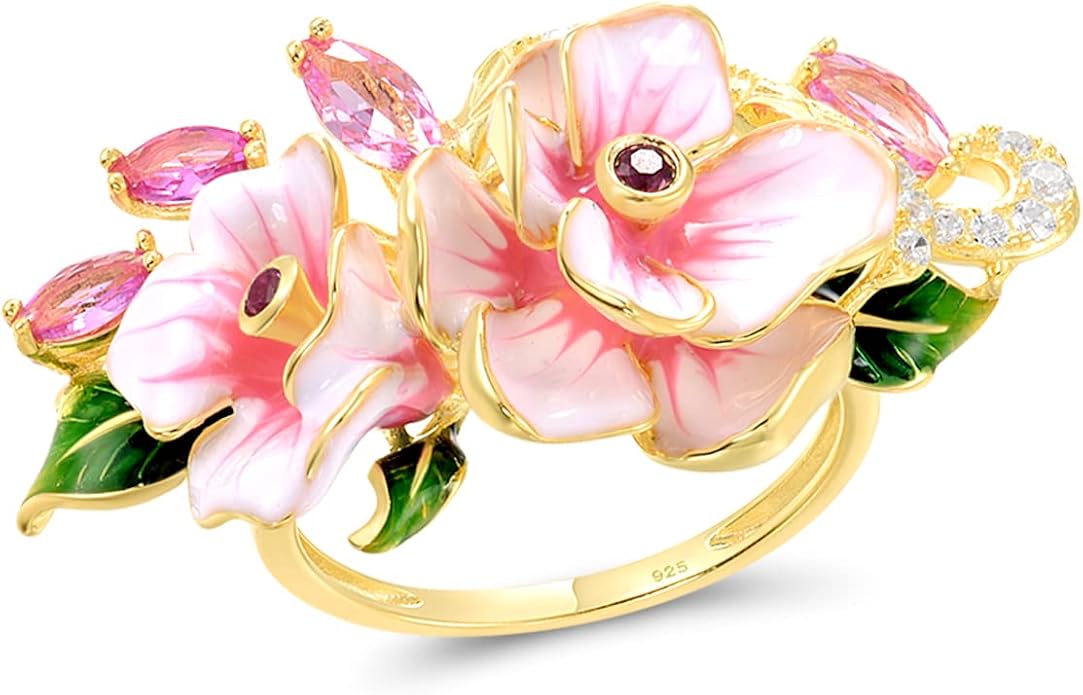 Santuzza 925 Sterling Silver Enamel Flower Ring for Women