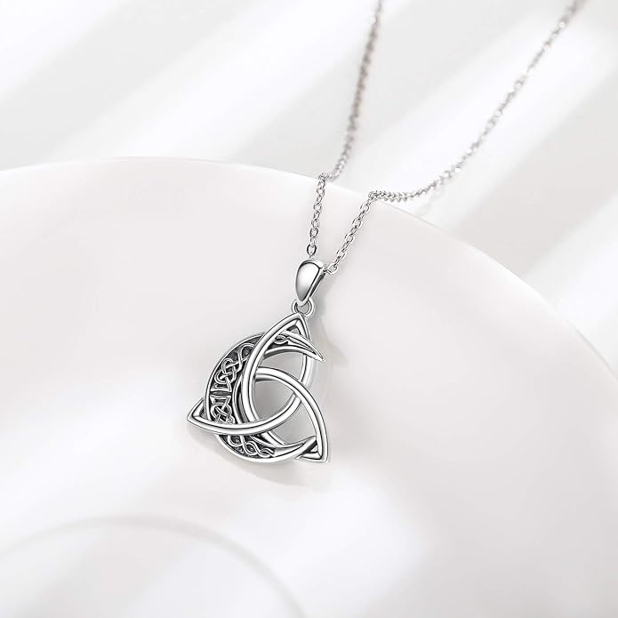 CHENGHONG Celtic Moon Necklace for Women 925 Sterling Silver Celtic Knot Moonstone Pendant Necklace Crescent Irish Necklaces Celtics Jewelry Gift for Women Men