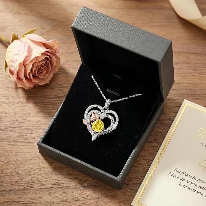 Birthstone Heart Necklaces for Women 925 Sterling Silver Fine Jewelry Rose Pendant Necklace Anniversary Birthday Mothers Day Gifts Her Wife Women Mom Daughter