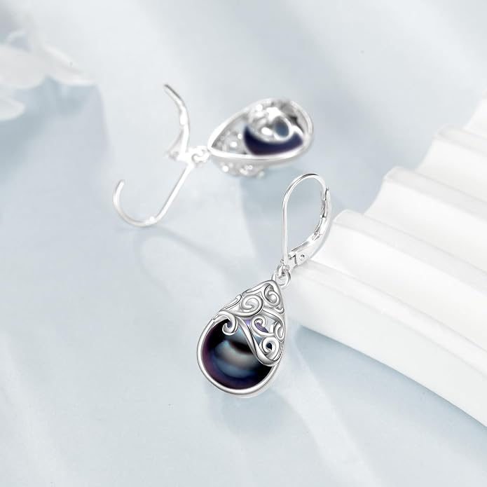 925 Sterling Silver Leverback Earrings Vintage Filigree Dangle Drop Earrings Jewelry Birthday Gifts for Women