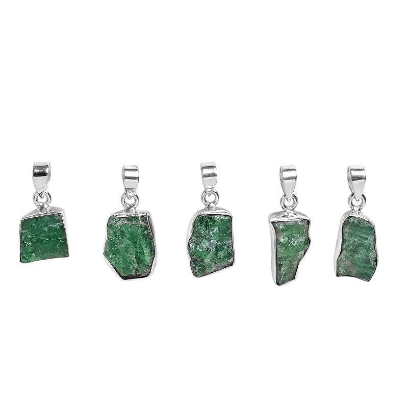 Natural Real Raw Tsavorite Garnet Crystals Bezel Pendant Necklace, Birthstone, Healing Rough Gemstone, Silver Plated Jewelry 18 inch (1 pendant)