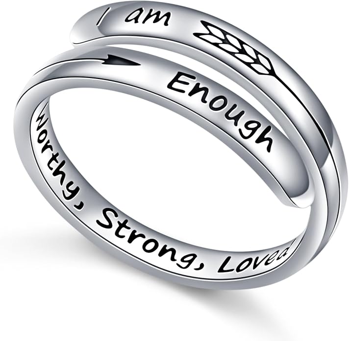 Ladytree Adjustable Inspirational Rings 925 Sterling Silver Stacking Wrap Spiral Twist Statement Band Encouragement Birthday Gift for Women Men
