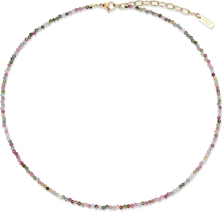 COAI 2mm & 3mm Danity Tiny Bead Necklace for Women, Stone Beaded Crystal Necklace for Women, Sodalite, Australian Jasper, Red Carnelian, Tourmaline, Amethyst, Turquoise Jewelry