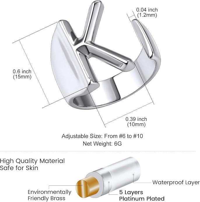KeyStyle Bold Initial Letter Rings Adjustable, GoldChic Jewelry Women Gold Statement Ring Personalized Engraved Women’s Open Signet Ring for Party (Gold, White Gold, Black)