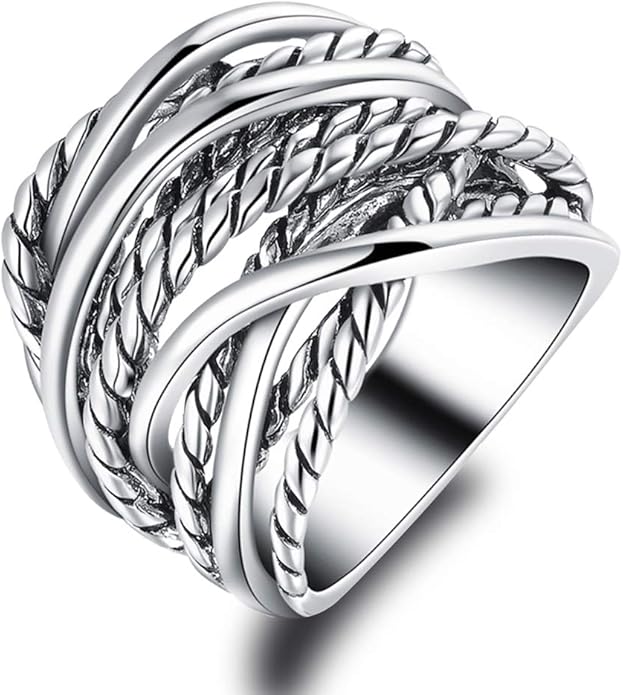 Mytys Wide Band Rings Twisted Rope Ring Two-Tone Mixed Metal Braided Statement Rings Fashion Jewelry for Women