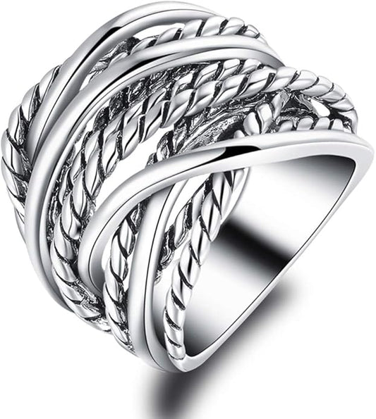 Mytys Wide Band Rings Twisted Rope Ring Two-Tone Mixed Metal Braided Statement Rings Fashion Jewelry for Women