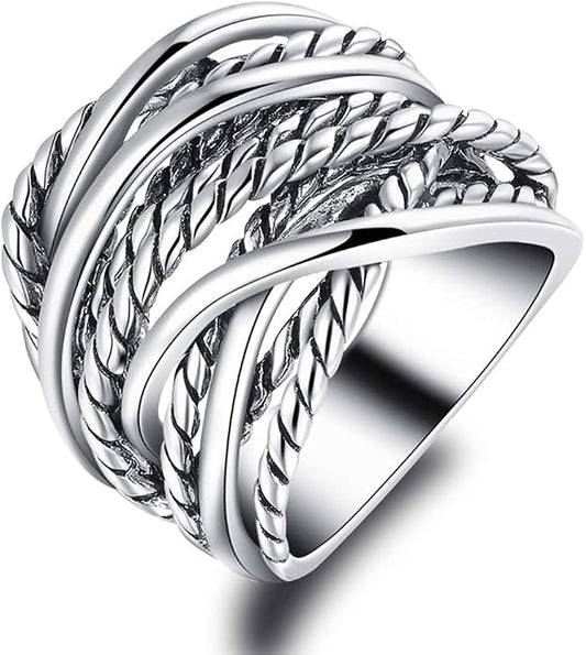 Mytys Wide Band Rings Twisted Rope Ring Two-Tone Mixed Metal Braided Statement Rings Fashion Jewelry for Women