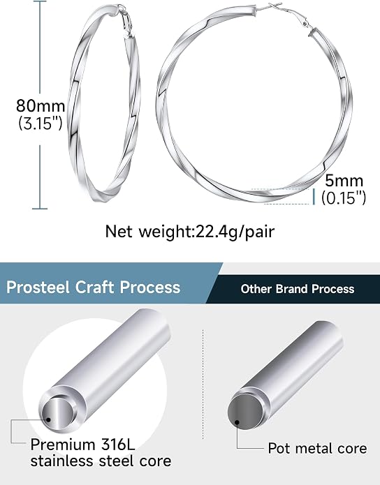 Stainless Steel Chunky Hoop Earrings For Women, Minimalist and Chic, Black/Gold Plated, Round Hoops Earrings Hypoallergenic, Size: 30mm/40mm/60mm/80mm, Come with Box