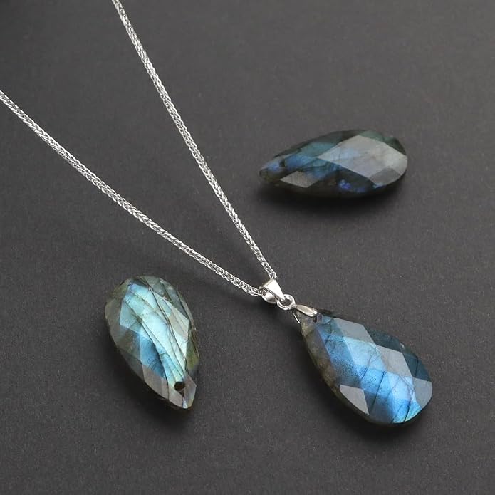 iSTONE 925 Sterling Silver Natural Crytral for Womens Pendant Necklace, Gemstone Birthstone with 17.8" Silver Chain Ladies