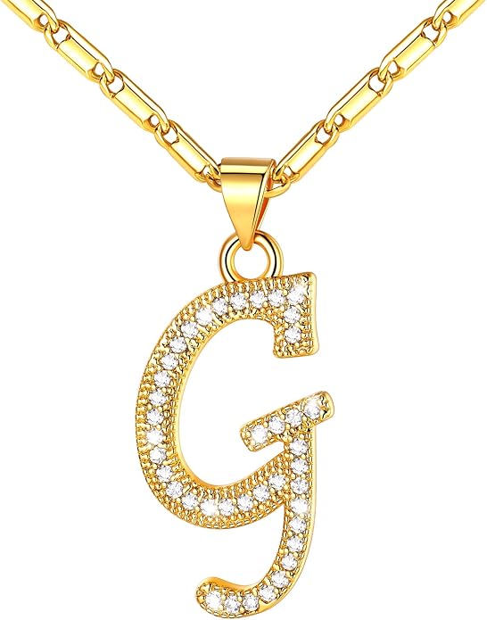 U7 Initial Necklace for Women, Gold/Platinum Plated CZ Crystal Letter A-Z Pendant Necklace, Shiny 20 Inch Name Chain Dainty Personalized Jewelry for Men Mom Wife Friend