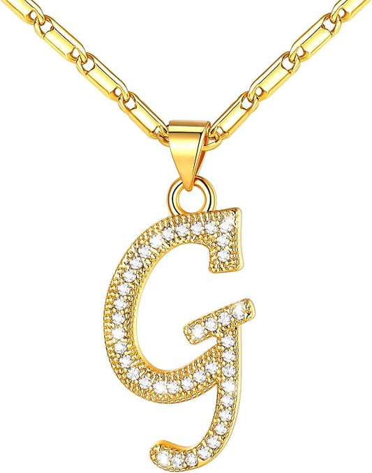 U7 Initial Necklace for Women, Gold/Platinum Plated CZ Crystal Letter A-Z Pendant Necklace, Shiny 20 Inch Name Chain Dainty Personalized Jewelry for Men Mom Wife Friend