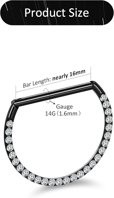 Oveta Titanium D Shaped Nipple Rings 14G for Nipple Piercing Jewelry Higned Segment Clicker Ring Hoops 11mm 12mm 14mm for Women Men, Silver Gold Black, 2PCS