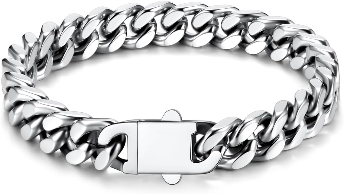 U7 Cuban Link Bracelets for Men Stainless Steel Wrist Bracelet Silver Black Gold Cuban Hand Chain Bracelet for Mens Women, 5/7/9/12mm Width, 7.5/8.3/9 Inch Length Classic Jewelry with Box Packed