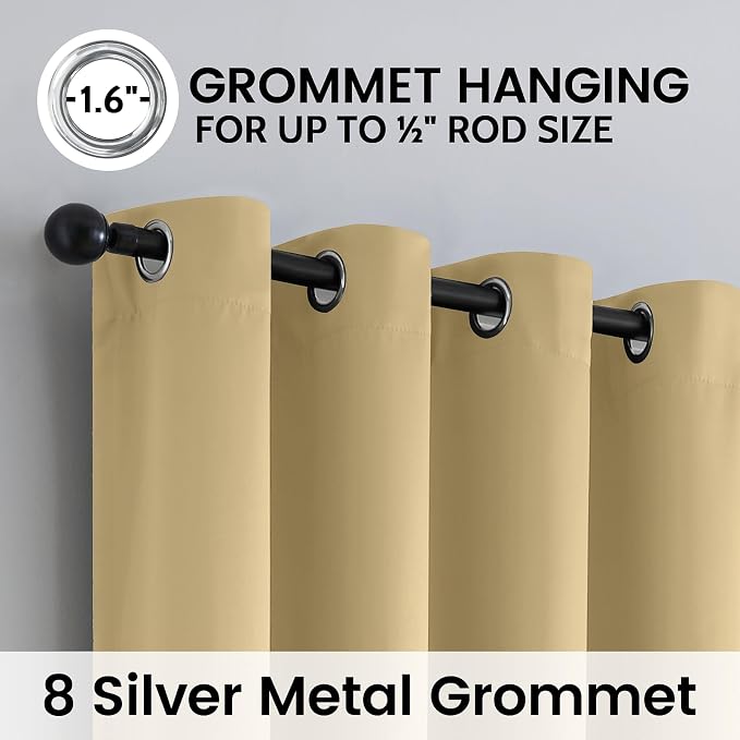 SimpleHome Biscotti Beige 100% Blackout Curtains Room Darken Living Room 63 | Curtains for Bedroom,Thermal Insulated Grommet Window Drapes,Curtains for Living Room with Black Back,52 x 63 Inch,2 Panels