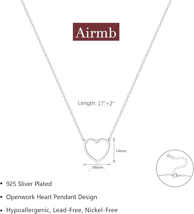 Airmb Cute Heart Necklace for Women Gold/Silver Plated Heart Pendant Choker Necklaces Tendy Love Heart Chain Necklace Dainty Gold/Silver Necklace Jewelry Gifts for Women