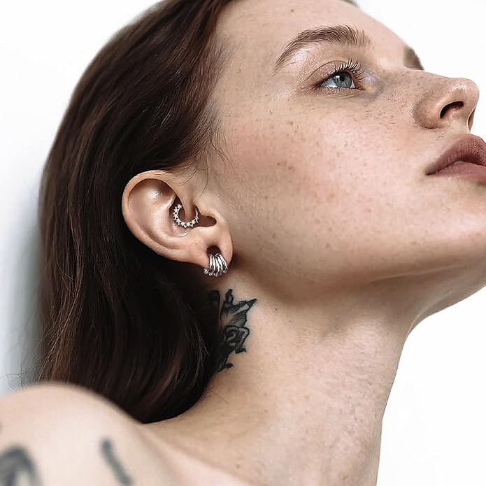 5/10PCS Septum Rings Hoop, 16G/1.2*(6-8-10) mm Surgical Stainless Steel CZ Segment Nose Rings, Cartilage Clicker Hoop Earrings for Rook, Daith, Tragus, Shell pattern Gold Silver