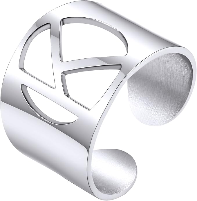 KeyStyle Bold Initial Letter Rings Adjustable, GoldChic Jewelry Women Gold Statement Ring Personalized Engraved Women’s Open Signet Ring for Party (Gold, White Gold, Black)