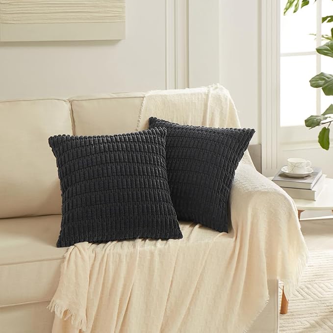 Fancy Homi 4 Packs Decorative Throw Pillow Covers for Living Room Couch Bed, Modern Farmhouse Boho Home Décor Accent Cushion Case, 22" x 22", Black