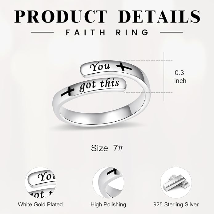 BEILIN 925 Sterling Silver Inspirational Jewelry Rings Adjustable Ring Personality Encouragement Gift for Teens Women