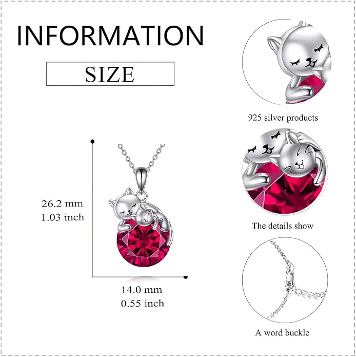 Cat Necklace Sterling Silver Cat Zircon Pendant Gothic Jewelry for Women Animal Lovers Gifts