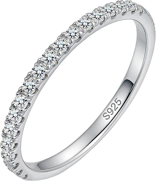 WES 1.5/1.8/2.0mm Moissanite Wedding Band - 925 Sterling Silver Half Eternity Round Stackable Moissanite Engagement Rings Anniversary Wedding Rings for Women, Size 4-11