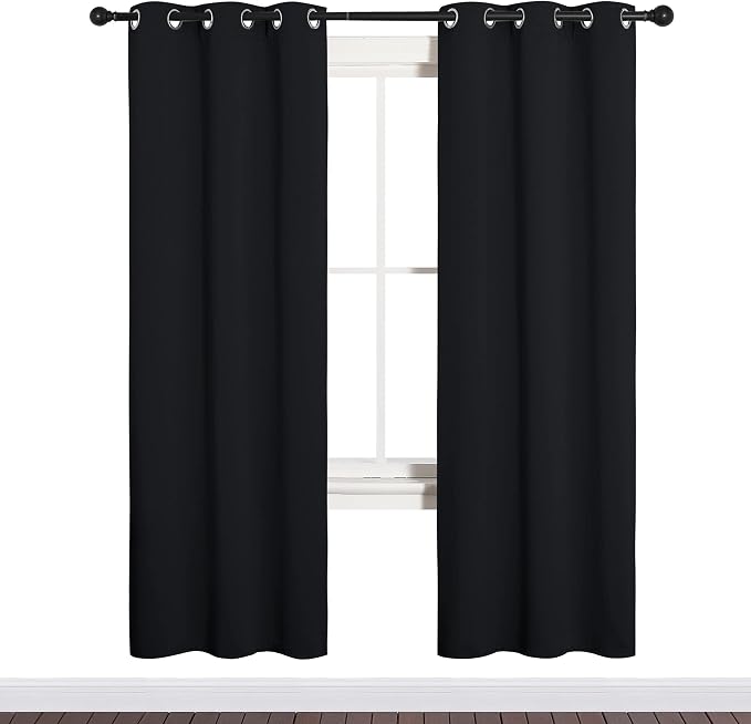 NICETOWN Bathroom Blackout Thermal Curtains and Drapes, Black Solid Thermal Insulated Grommet Blackout Drapery Panels for Window (2 Panels, 34 inches Wide by 72 inches Long, Black)