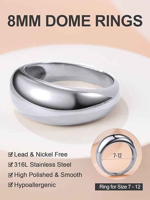 GOLDCHIC JEWELRY Chunky Dome Ring for Women, Stainless Steel Bold Stacking Croissant Statement Ring For Men (Size 7-12, Custom)