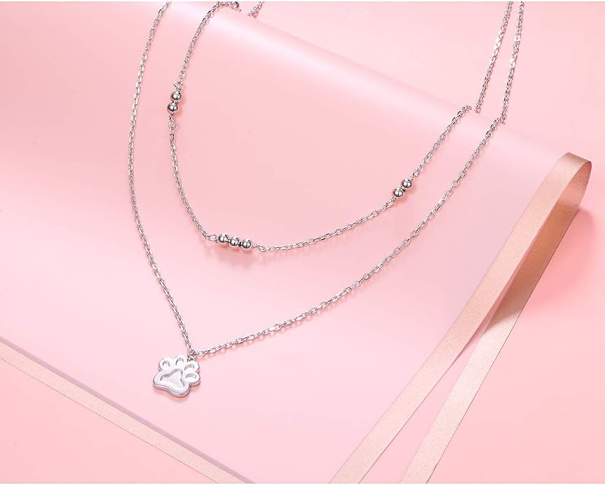 Layered Choker Necklaces for Women S925 Sterling Silver Circle/Heart/Cross/Star Multi Layered Necklace Handmade Bead Chain Adjustable Jewelry for Birthday