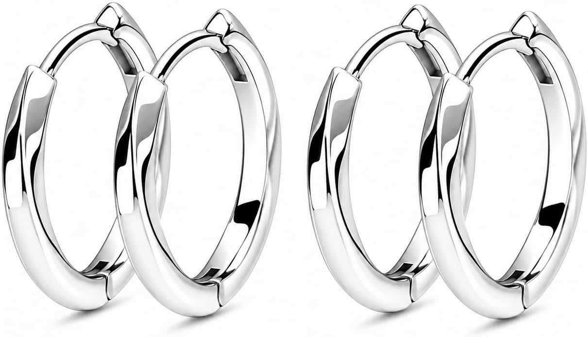 925 Sterling Silver Huggie Hoop Earrings for Women Men, Hypoallergenic Small Sleeper Hoop Earrings for Sensitive Ears, Lightweight Tiny Cartilage Helix Tragus Hoops 6mm 8mm 10mm