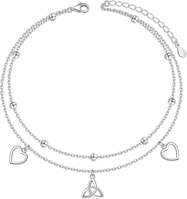 Anklet for Women S925 Sterling Silver Beach Style Foot Layered Adjustable Ankle Bracelet Disc Evil Eye Heart Infinity Bead Cross Jewelry