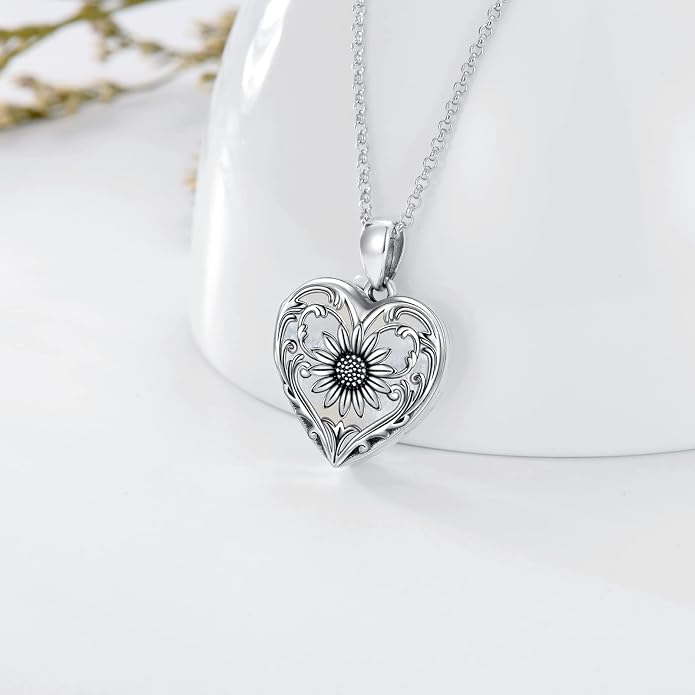 SOULMEET Personalized Silver Locket Necklace That Holds Pictures Photo Keep Someone Near to You, Memorial Custom Lockets Necklaces Letters Engraving for His Her